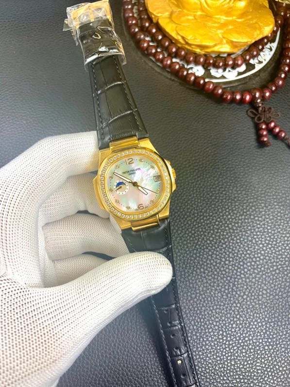百達翡麗18K金錶南非真鑽機械復刻錶真金不掉色女士腕錶帶證書正面圖