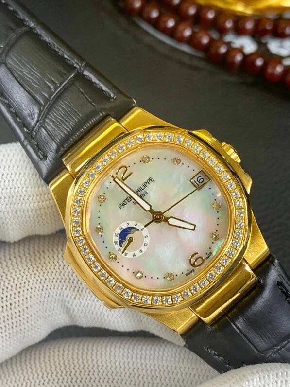 百達翡麗18K金錶南非真鑽機械復刻錶真金不掉色女士腕錶帶證書正面圖