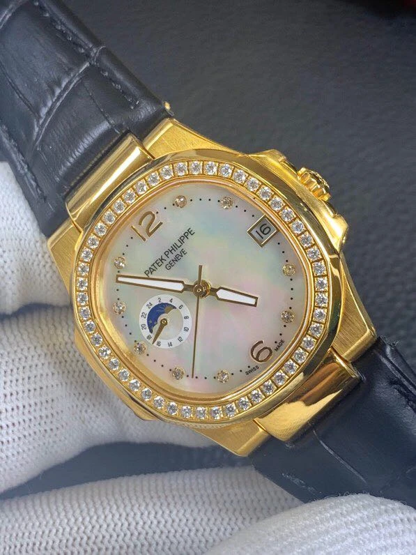 百達翡麗18K金錶南非真鑽機械復刻錶真金不掉色女士腕錶帶證書正面圖