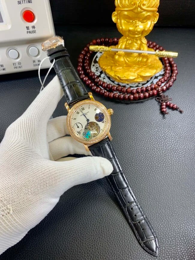百达翡丽陀飞轮18K玫瑰金复刻表 南非真钻正面图