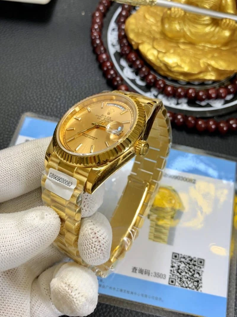 真金復刻勞力士日誌型 18K 包金男士機械腕錶細節圖